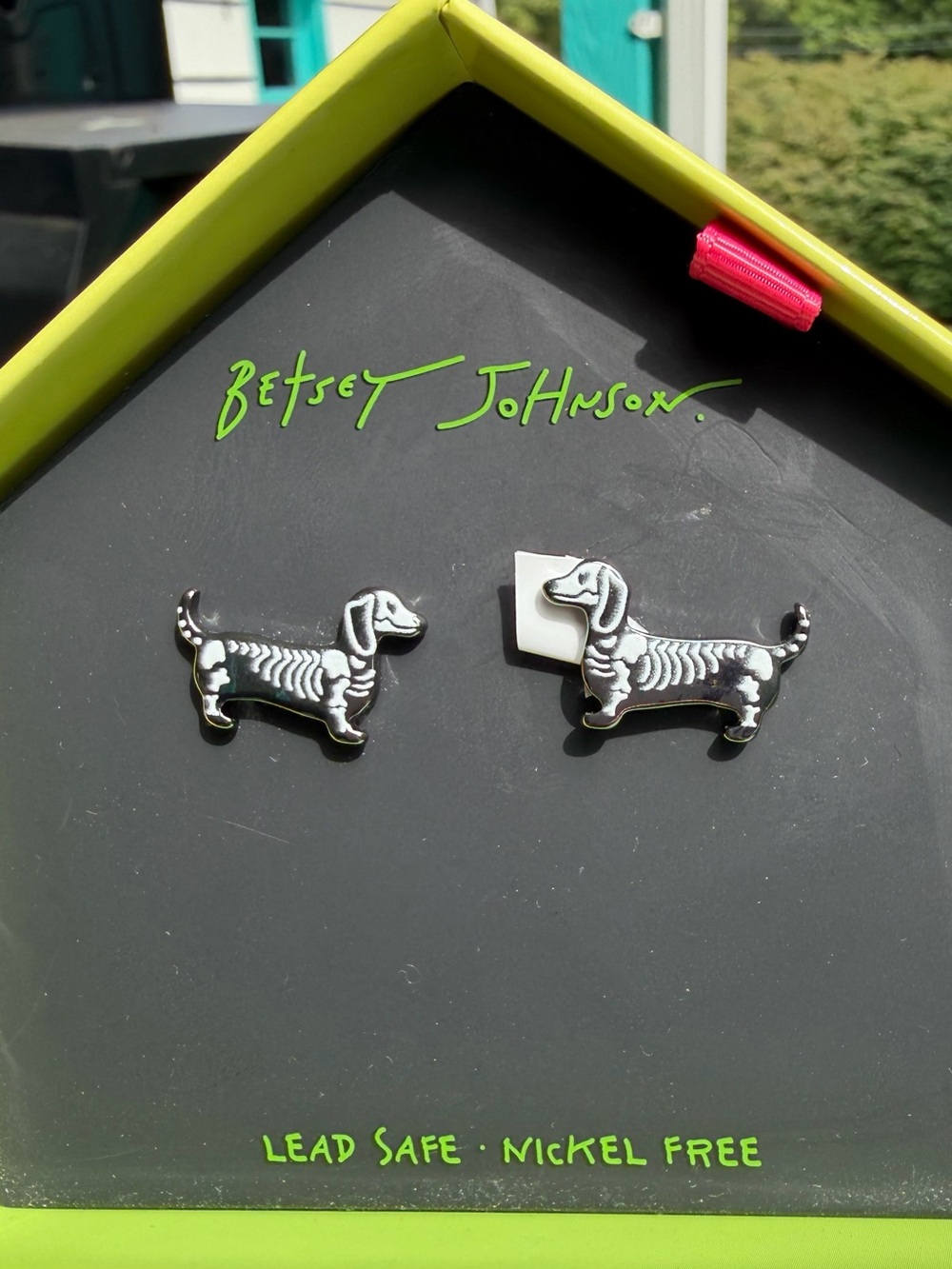 NWT Adorable Betsey Johnson Dachshund Skeleton Dog Stud Earrings Halloween